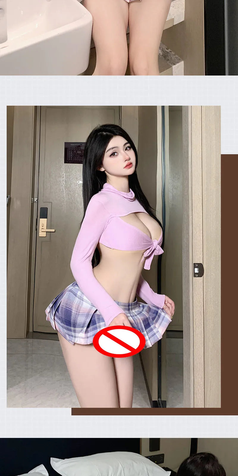 Ensemble Cosplay Écolière : Top ajouré et Mini-jupe plissée