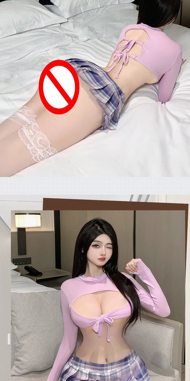 Ensemble Cosplay Écolière : Top ajouré et Mini-jupe plissée